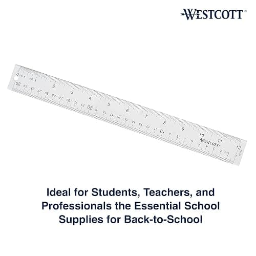 Westcott Acrylic Clear Ruler, Easy-to-Read Markings, Scratch-Resistant Design, Raised Beveled Edges, for Crafting, Office, Classroom, Back to School Supplies, 12-Inch thumbnail 3