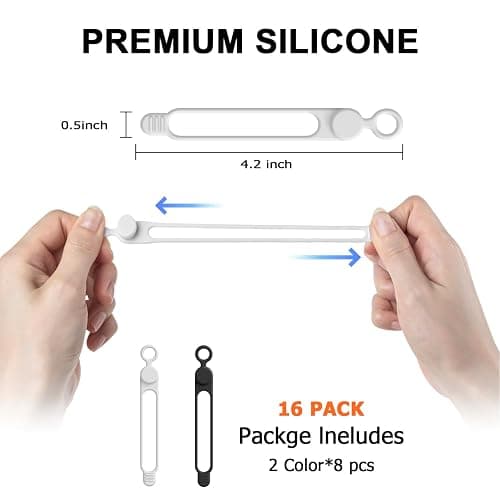 Nearockle 16Pcs 4.2" Silicone Cable Ties Cord Organizer for Cable Management, Reusable Cable Organizer Electronic Accessories in Home,Office,Kitchen,School,Travel(Black*8 & White*8) thumbnail 2
