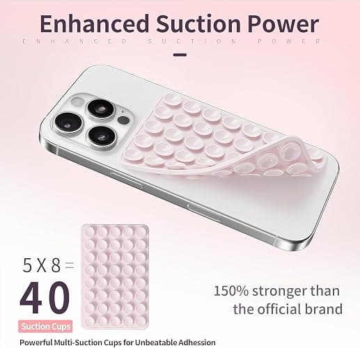(7 Pack) Silicone Suction Cup Phone Case Mount Double Sided, Sticky Phone Grip with Higher Suction Power for Cell Phone, Pink & Blue & Clear & Black & White & Hot Pink & Lavender thumbnail 4