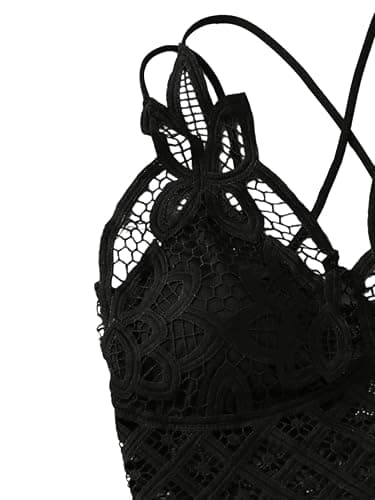 Floerns Women's Sexy Lace V Neck Criss Cross Back Bralette Crop Top thumbnail 3