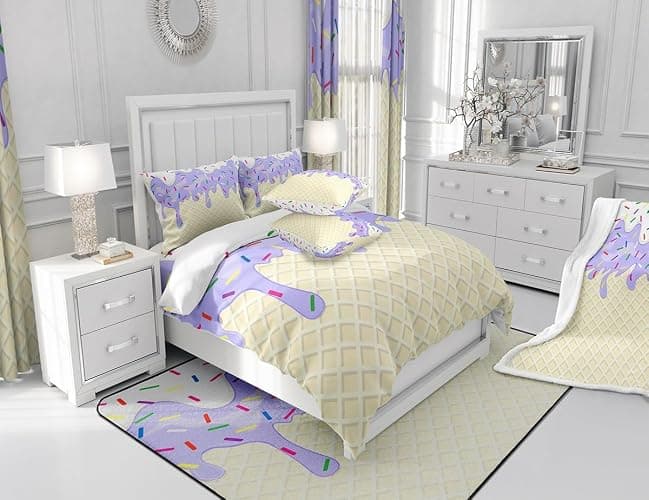 Women Ice Cream Duvet Cover Set Twin Size,2 Pcs Breathable Purple White Cream Cake Bedding Sets(1 Duvet Cover+1 Pillowcase),Colorful Candy Printed Comforter Cover Set for Girls Kids(No Comforter) thumbnail 6
