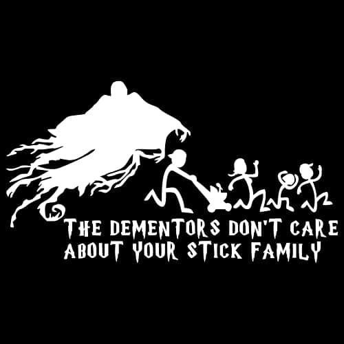 The Dementors Don't Care About Your Stick Figure Family Decal Notebook Car Laptop 8"x4.5" (White) thumbnail 2