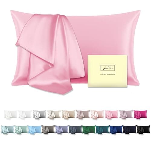 Natural Mulberry Silk Pillowcase for Hair and Skin Standard Size 20"X 26" Case with Hidden Zipper Soft Breathable Smooth Cooling Silk Pillow Covers for Sleeping(Pink,1Pcs) - Image 1