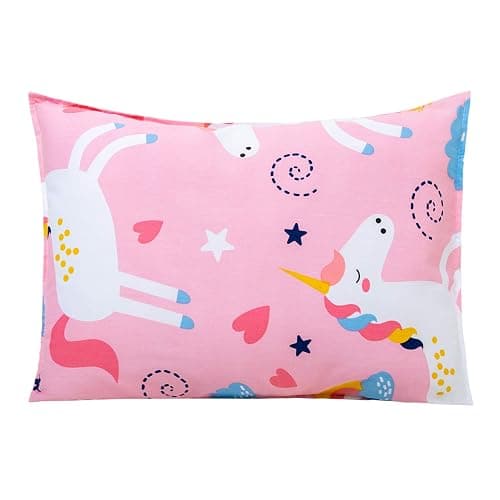 Cottonblue Toddler Pillow Set with Organic Cotton Pillowcase, Pink Unicorn, 14x19 inches, Machine Washable - Image 1