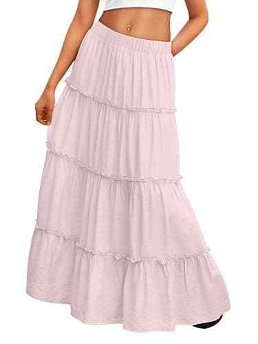 Trendy Queen Vacation Outfits Long Skirts for Women Boho Maxi Skirt Elastic High Waist Dress with Pockets Fashion - Image 1