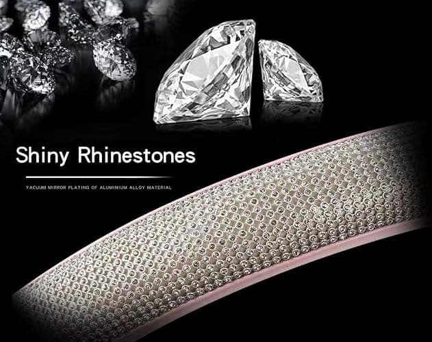 Bling Rhinestone Steering Wheel Cover, Pink Leather Anti-Slip Breathable, Universal Fit 14.5-15 Inch for Women thumbnail 5