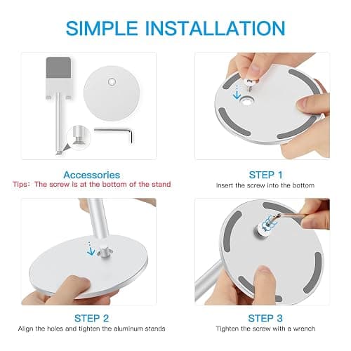 Cell Phone Stand, OMOTON Angle Height Adjustable Phone Stand, Aluminum Desktop Phone Holder Dock Stand for Desk, Compatible with iPhone 17 Pro Max, All Smartphones and Tablets(4-11''), Sliver thumbnail 4