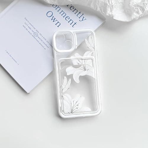 NITITOP Compatible for iPhone 13 Case Cute Lily Flower - White | Clear, Floral, Butterfly, Wallet, With card holder, Color Frame shockproof, For Women Girl, Soft TPU, Shockproof, Waterproof thumbnail 7