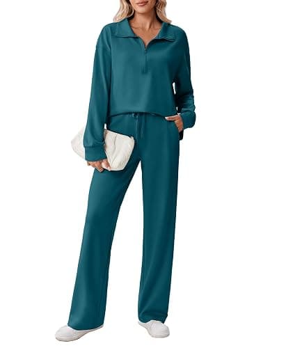 PINSPARK 2 Piece Sets for Women 1/2 Zip Sweatsuit Loose Fit Sweatshirt Straight Leg Pants 2025 Matching Outfit Fall Tracksuit - Image 1