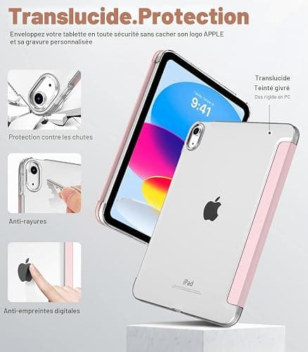 TiMOVO Coque pour iPad A16 11 Pouces/10ème Gén 10,9", Rose Clair | Légère Housse, Arrière Translucide en PC, Réveil/Sommeil Auto thumbnail 3