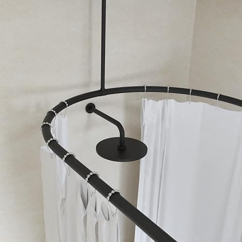 Naiture Stainless Steel Oval Shower Curtain Rod with Ceiling Support for Clawfoot Tub in 48" L X 30" W, Black Finish - 48" L X 30" W - Black thumbnail 3