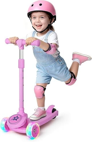 Nattork Kids Scooter for Girls Boys with Light Up Wheels, 3 Adjustable Height Handlebars, Lean-to-Steer Technology, Widen Anti-Slip Deck, 3 Wheel Scooter for kid ages 3-8, Support Riders Up to 110 LBS - Image 1