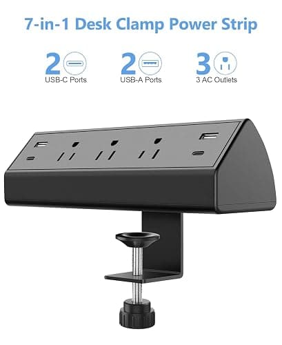 Jgstkcity Desk Clamp Power Strip,40W Total Fast Charging Station,2 PD 20W USB C Ports,Desk Edge Mount Surge Protector for Home, Office,3 Outlets,Fit 1.96" Tabletop Edge,ETL Listed thumbnail 2