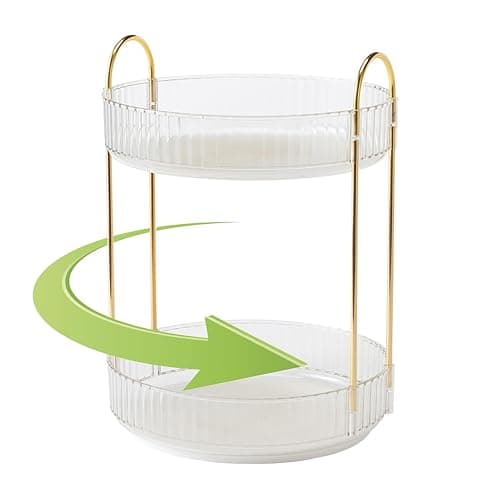 Rotating Makeup Organizer, 2 Tier Large Capacity Perfume Organizer, Cosmetic Organizer for Vanity Bathroom Bedroom, White - Image 1