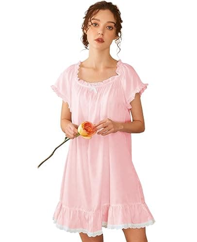 Nanxson Womens' Cotton Nightgown Short Sleeve Sleepwear Vintage Victorian Nightshirt Lounge Dress thumbnail 2