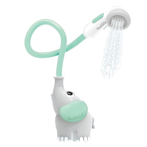 Yookidoo Baby Bath Shower Head - Elephant Water Pump with Trunk Spout Rinser - Control Water Flow from 2 Elephant Trunk Knobs for Maximum Fun in Tub or Sink for Newborn Babies - Turquoise