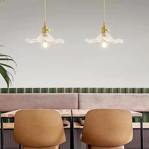 S-Cevada Pendelleuchte mit Glas Lotusblatt Lampenschirm, Industrial Vintage E27 Decken Hängelampe, Bauernhaus Esszimmer Kücheninsel Kronleuchter (Transparent) thumbnail 6