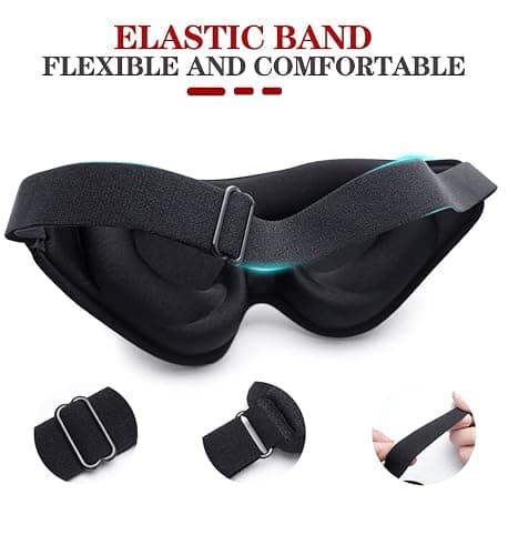 Sleep Mask, 3D Deep Contoured Eye Covers for Sleeping, 99% Block Out Light Eye Mask, Zero Pressure Cup Blindfold for Men Women, with Adjustable Strap for Sleeping, Yoga, Traveling (Black) thumbnail 3