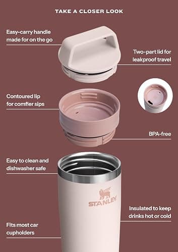 STANLEY Cafe To Go Travel Mug 16 oz | Leakproof Two-Part Drink Through Lid | Tumbler Cup for Coffee, Tea and Drinks | Insulated Stainless Steel Coffee Mug | BPA-Free | Cream Gloss - Cream Gloss - 16 Ounces thumbnail 6
