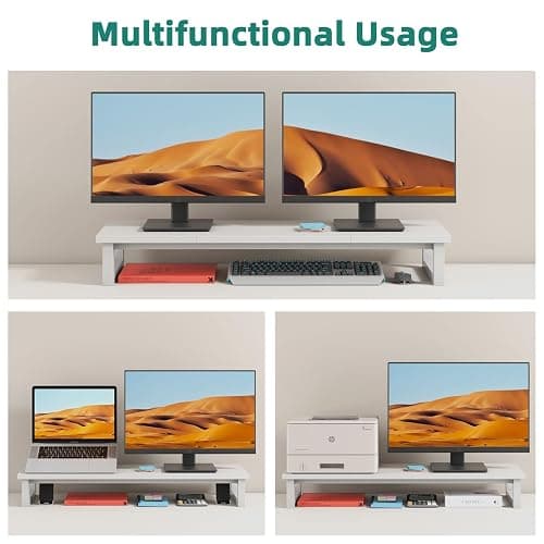 YAOHUOO Dual Monitor Stand Riser, 39Inch Large Monitor Stands for 2 Monitors, Computer Monitor Stand, Wooden Desktop Oraganizer Shelf for Office Desk Computer,Laptop,TV thumbnail 4