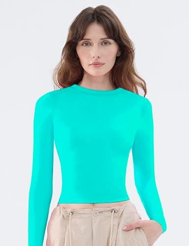 Women's Soft Long Sleeve Shirts Crew Neck Tops Basic Tees Stretchy Going Out Crop Tops Y2K Slim Fit T-Shirts thumbnail 5