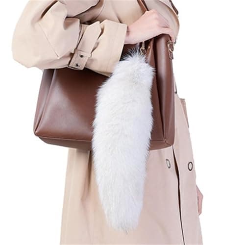 ASkinds Fluffy Fox Tail Fur Keychain Cosplay Toy Party Costume Furry Wolf Tails Handbag Accessory Key Chain Ring Hook for Women(White+Black) thumbnail 6
