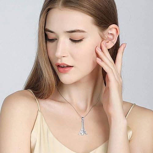 Gemschest Sterling Silver Eiffel Tower Pendant Necklace Paris Jewelry for Mom Women with 18" Silver Chain thumbnail 2