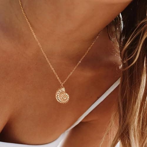 PRTGL Dainty Gold Necklace: 14k Gold Plated Dianty Boots Bow Sun Moon Horse Evil Eye Conch Seahorse Necklace for Women 16.5"+2" thumbnail 2
