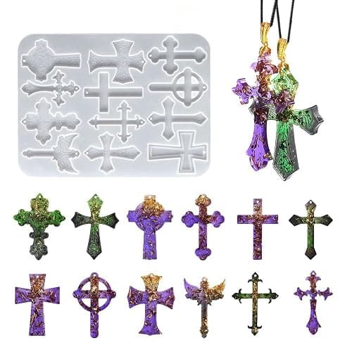 SWUAVD Cross Resin Molds, 9×7inch Epoxy Resin Cross Molds Silicone Molds for Keychain DIY Craft Necklace Jewelry Pendant Making Halloween Gifts - Image 1