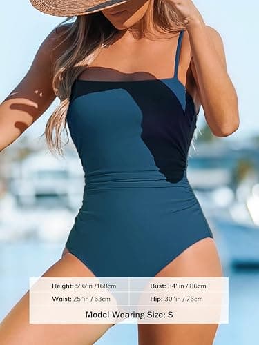 CUPSHE Women Swimsuit One Piece Bathing Suit Square Neck Cutout Back Tummy Control with Adjustable Spaghetti Straps thumbnail 3