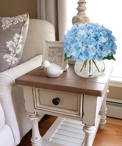 Hollyone Hydrangea Artificial Flowers with Vase Blue Silk Fake Flowers Arrangements in Glass Vase with Faux Water Faux Floral Bulk Bouquet for Home Decor Bathroom Table Centerpiece Shelf Decorations thumbnail 4
