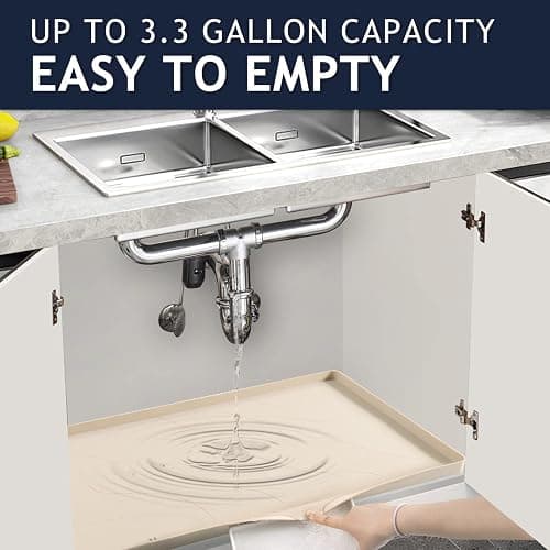 Vangostella Heavy Duty Silicone Under Sink Mats for Kitchen Waterproof 31" x 22", Extra Thick Under Sink Rubber Mat Drip Tray, Raised Edge Under Sink Liner,Prevent Drips, Leaks, Spills,Taupe thumbnail 4
