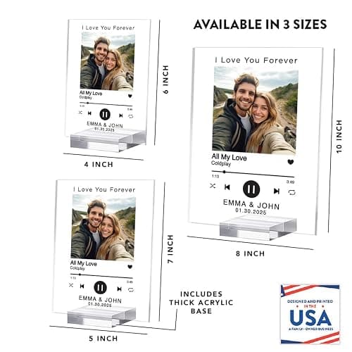 Andaz Press Personalized Custom Song Plaque With Picture, Song Picture Frame Custom Music Plaque Glass Acrylic Customized Music Photo Frame with stand, Customized Gifts for Boyfriend Bf Girlfriend Gf thumbnail 2