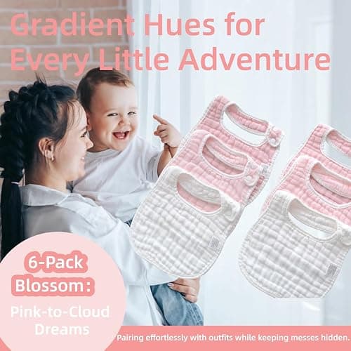 MUKIN Baby Muslin Bibs and Burp Cloths, 6 Pack, Soft Absorbent Cotton, Adjustable thumbnail 5