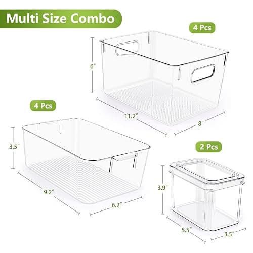 Set Of 10 Refrigerator Pantry Organizer Bins, Clear Plastic Food Storage Bins for Kitchen, Countertops, Cabinets, Fridge, Freezer, Bedrooms, Bathrooms, Fridge Organizer Bins Pantry Storage Containers thumbnail 3