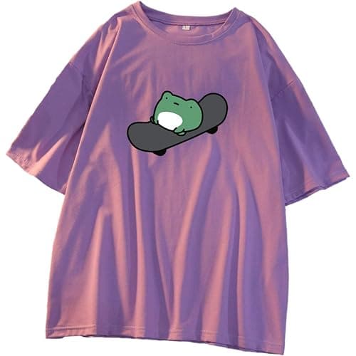 Skateboard Frog Summer Women Short Sleeve T-Shirt Cartoon Printing Pattern Kawaii Korean Tops thumbnail 6