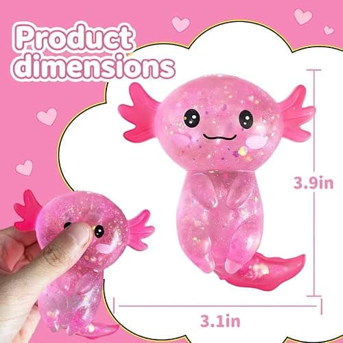 Glitter Axolotls Squishies Toy, Stretchy Axolotls Stress Ball, Soft Squeeze Sensory Fidget Toys for Kids Adults, Cute Easter Basket Stuffers Party Favors Classroom Prizes （Pink） thumbnail 2