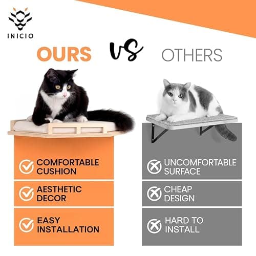 INICIO Cat Wall Shelves - Safe and Sturdy Cat Wall Furniture - Stylish Natural Wood Corner Shelf with 3 Steps for Cats up to 15lbs - Cushioned Perch and Stairs for Climbing and Playing thumbnail 8