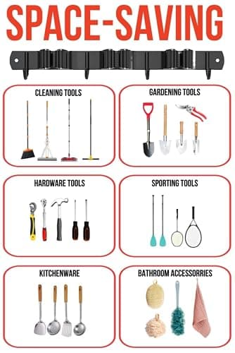 FODARSAI Mop and Broom Holder Wall Mount, Upgraded Broom Hanger Wall Mount, Stainless Steel Broom Organizer for Closet Garage Laundry Room Kitchen Wall Decor(3Racks 4Hooks Black) thumbnail 4