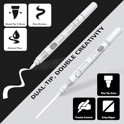 Guangna Dual Tip White Acrylic Paint Markers, Brush & Fine Tip, Direct Liquid Ink System White Permanent Pens for Fabric, Plastic, Rock Painting, Wood, Glass, Ceramic, Canvas, Stone, DIY Crafts thumbnail 3