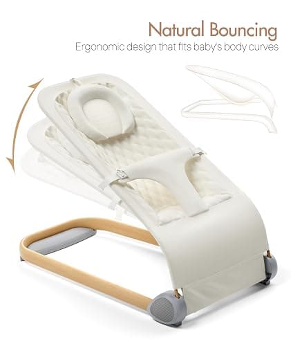 Baby Bouncer, Beige Portable Bouncer Seat for Baby, Ergonomic Design, Suitable for babies up to 20 lbs thumbnail 7