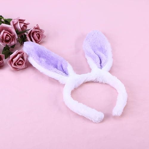 VALICLUD White Purple Plush Rabbit Headband Easter Bunny Ears Headband Rabbit Costume Fluffy Hair Band Party Cosplay Animal Ear Headpiece Carnival Masquerade Headdress thumbnail 3