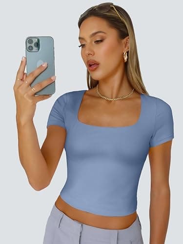 Trendy Queen Tshirts Shirts for Women Double Lined Going Out Crop Tops 2025 Spring Summer Workout Y2k Clothes Beach Fashion thumbnail 6