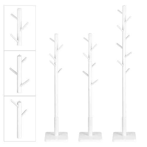 VASAGLE Coat Rack, Wooden Clothes Rack, Freestanding Stand with 8 Hooks, 3 Heights, for Coats, Hats, Bags, Entrance Porch, Hallway, in Rubber Wood, Cloud White RCR010W02 thumbnail 9