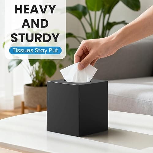 2 Pack Tissue Box Cover Black, Square Acrylic Tissue Holder, Decorative Facial Tissue Box Vessel Cube Paper Organizer Dispenser for Bathroom Office, Night Stand, Desk, Car, Vanity, Countertops thumbnail 7