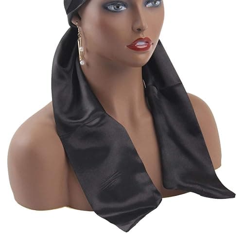 Leeven 2 Pcs Silky Satin Edge Scarves Black 4.5"x56" Wig Grip Band | Satin Headband For Lace Front Wigs,Non Slip Hair Wrap,Satin Edge Laying Scarf,For Makeup,Facial,Sport,Yoga,Bag Hat Decoration thumbnail 8