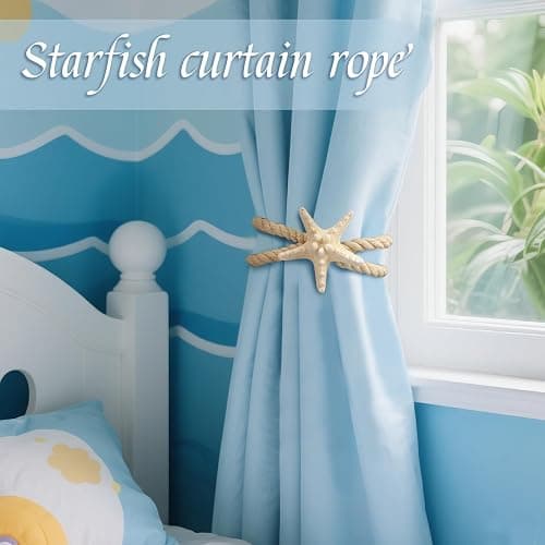 2 Pcs Natural Starfish Curtain Tiebacks, Handmade Woven Rope Curtain Curtain Ties Blinds Accessories for Outdoor, Home, Office,Hotel, Living Room Curtain Decoration (Breadfish Starfish) thumbnail 6