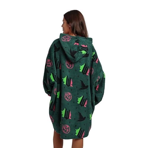 Bioworld Wicked Part 1 Witch & Glinda Seal All-Over Print Adult Green Long Sleeve Comfy Hooded Blanket thumbnail 5