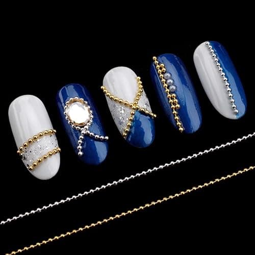 WOKOTO 12 Gold Black And Silver Metallic 3D Nail Chains Charms Punk Ball Beads Fingernails Nail Charms Bling Design Gold Silver Jewels Diy Craft Decoration Accessories Chain Nail Charms Jewelrys thumbnail 6