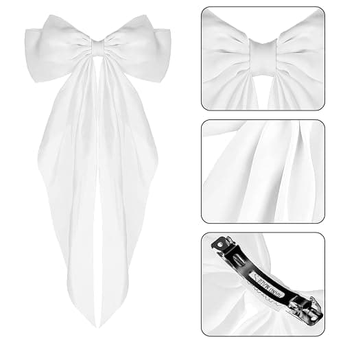WLLHYF Big Bow Barrettes Long Tail French Ribbon Hair Pins Soft Silky Satin Hair Clip Metal Bowknot Clips 90's Accessories for Party Women Girl thumbnail 3